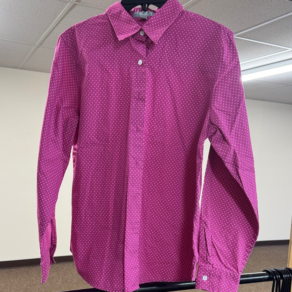 Foxcroft Women's Pink Polka Dot Button Down Shirt